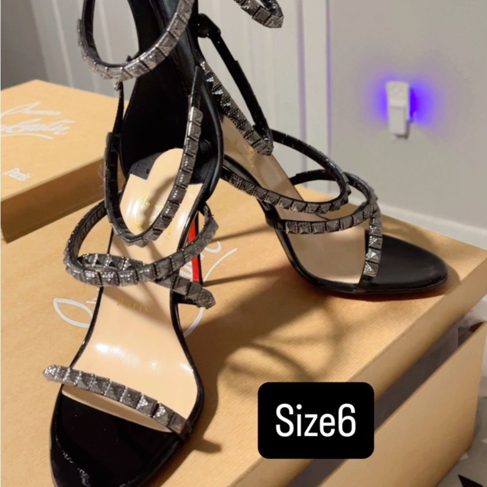 christian louboutin Black and Silver Strappy Heels